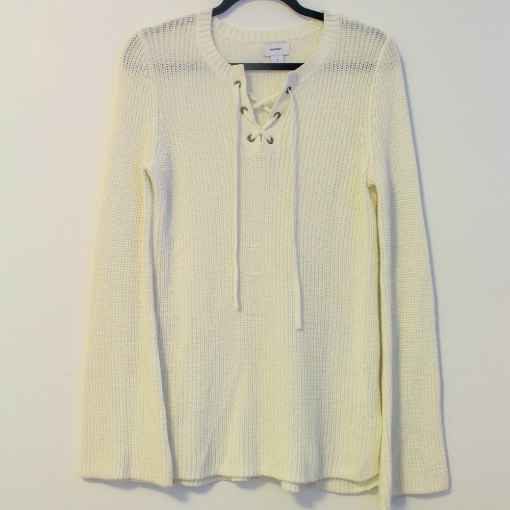 Lace-up Cream Bell Sleeve Sweater